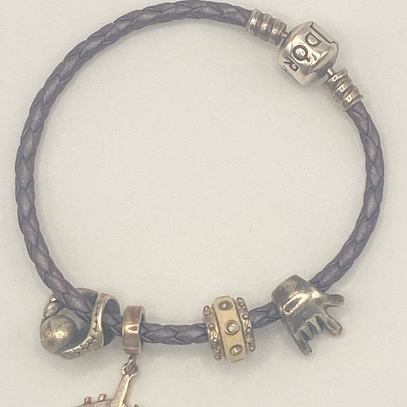 Pandora Accessories - Pandora Purple Braided Leather Charm Bracelet with Mixed Metal Charms